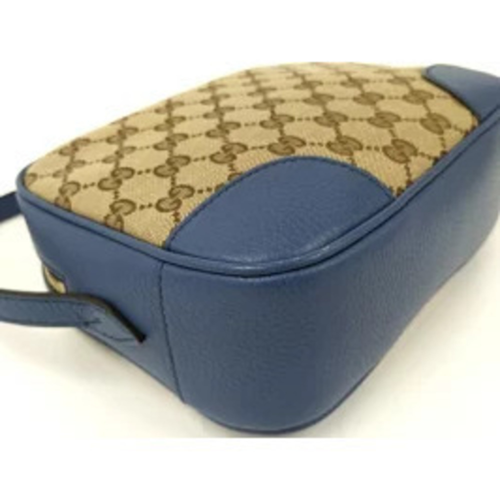 GUCCI Shoulder Bag GG Canvas Leather Beige Brown Blue - Picture 3 of 9